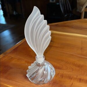 Vintage Frosted & Clear Czech Crystal Perfume Bottle Glass Feather Stopper